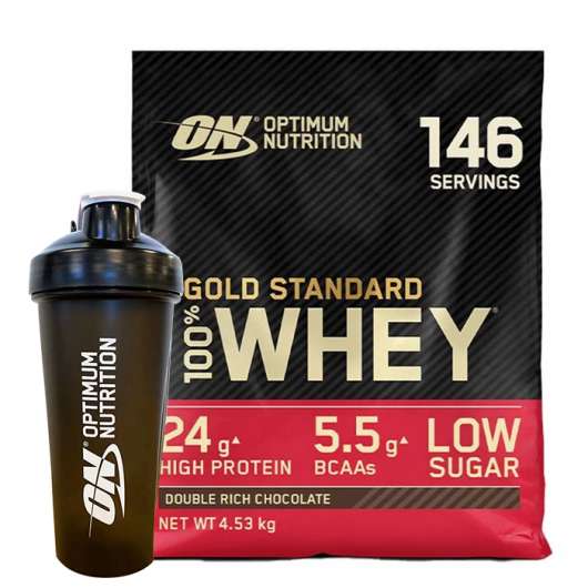 Optimum Nutrition 100% Whey Gold Standard Vassleprotein 4545 g + Optimum Shaker 900 ml